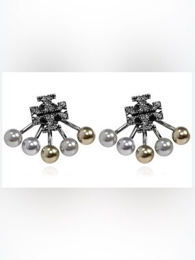 NEW Tory Burch MOONDANCE PEARL FRONT-BACK EARRINGS Silver Tone Huggies
